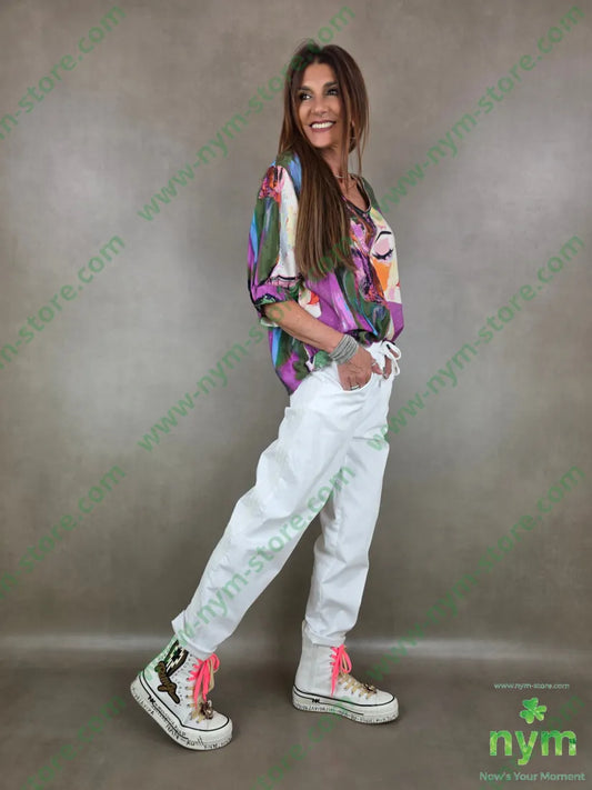 tunica fantasia scollo v con polso 100tc - U / VERDE / PE26 - CAMICIA