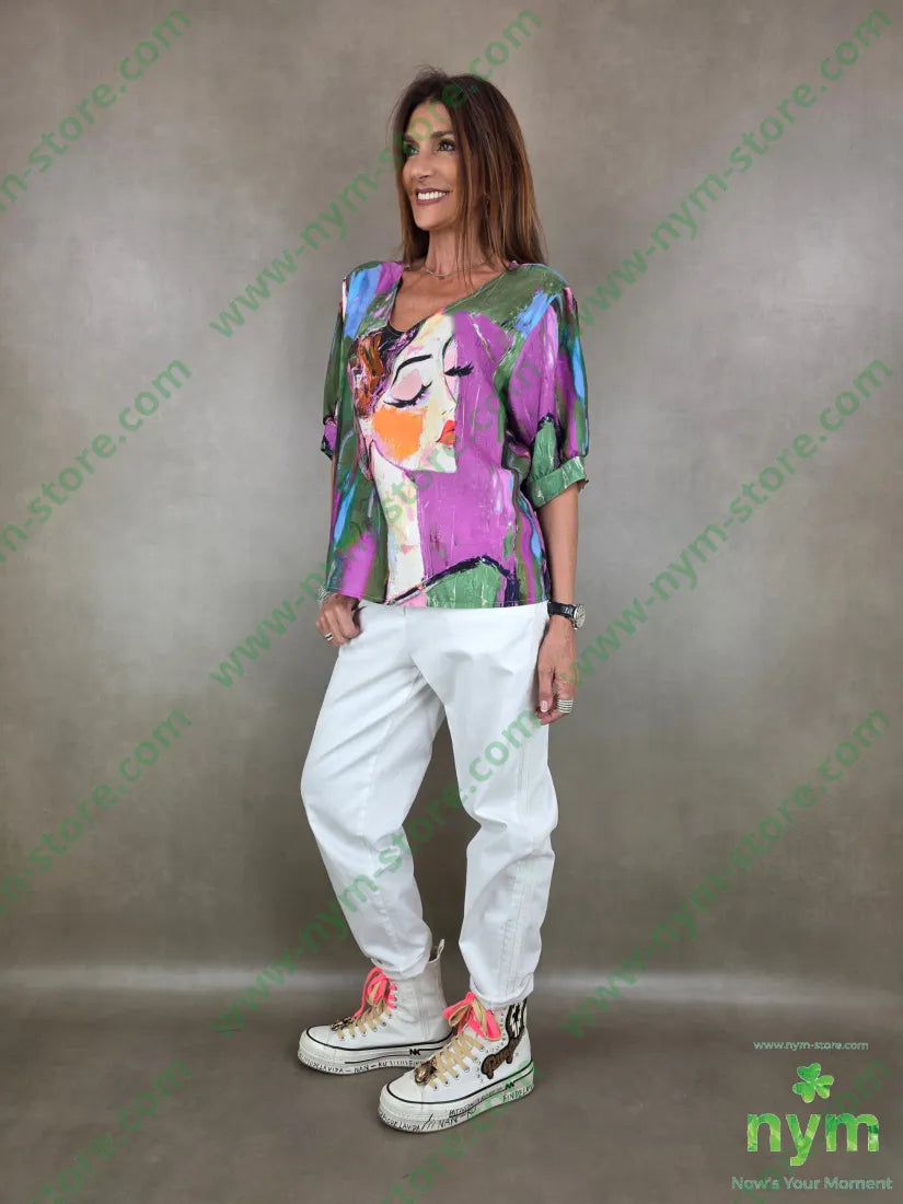 tunica fantasia scollo v con polso 100tc - U / VERDE / PE26 - CAMICIA