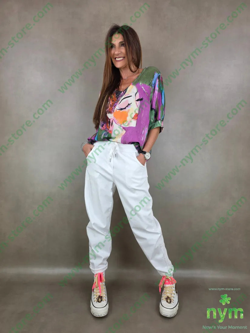 tunica fantasia scollo v con polso 100tc - U / VERDE / PE26 - CAMICIA