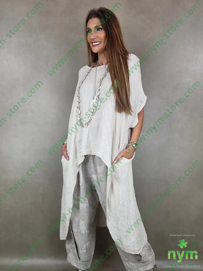 tunica lino lunghissima dietro 100li - U / SABBIA / PE26 - CAMICIA