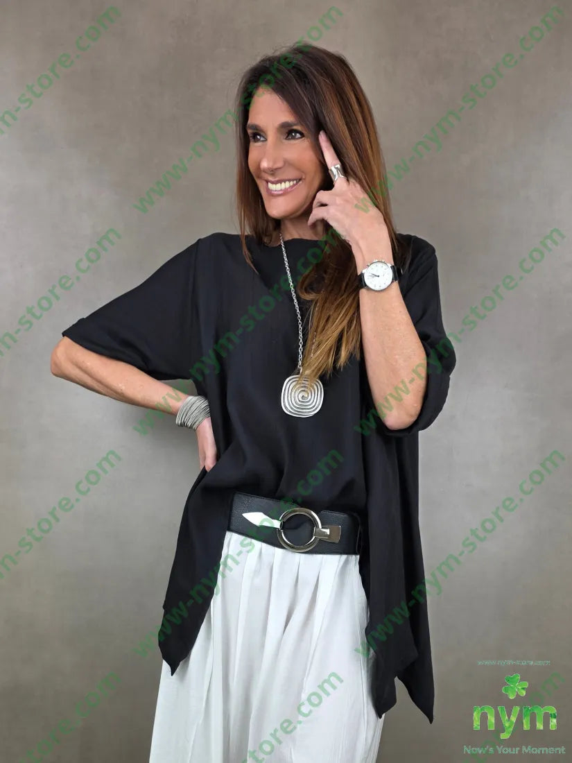 tunica manica corta due punte 84vi16pa U / NERO / PE26 CAMICIA