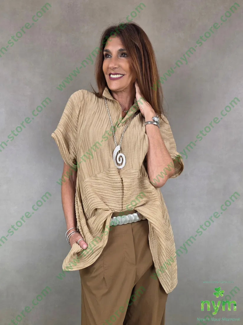 tunica micro plisse collo kaftano 81ly19ny - U / CAMMELLO / PE26 - CAMICIA