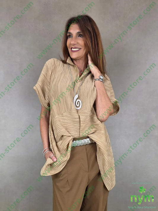 tunica micro plisse collo kaftano 81ly19ny - U / CAMMELLO / PE26 - CAMICIA