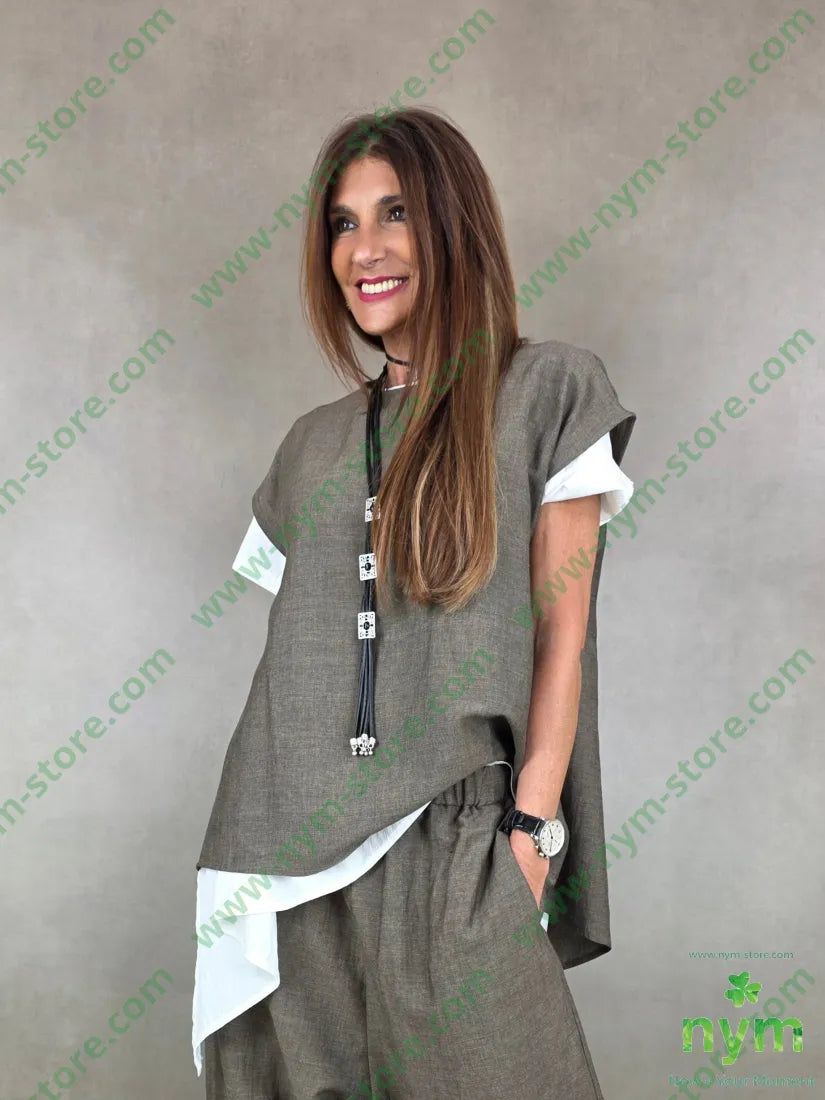 tunica misto lino aperta dietro 56vi34li10pl - U / FANGO S. / PE26 - CAMICIA