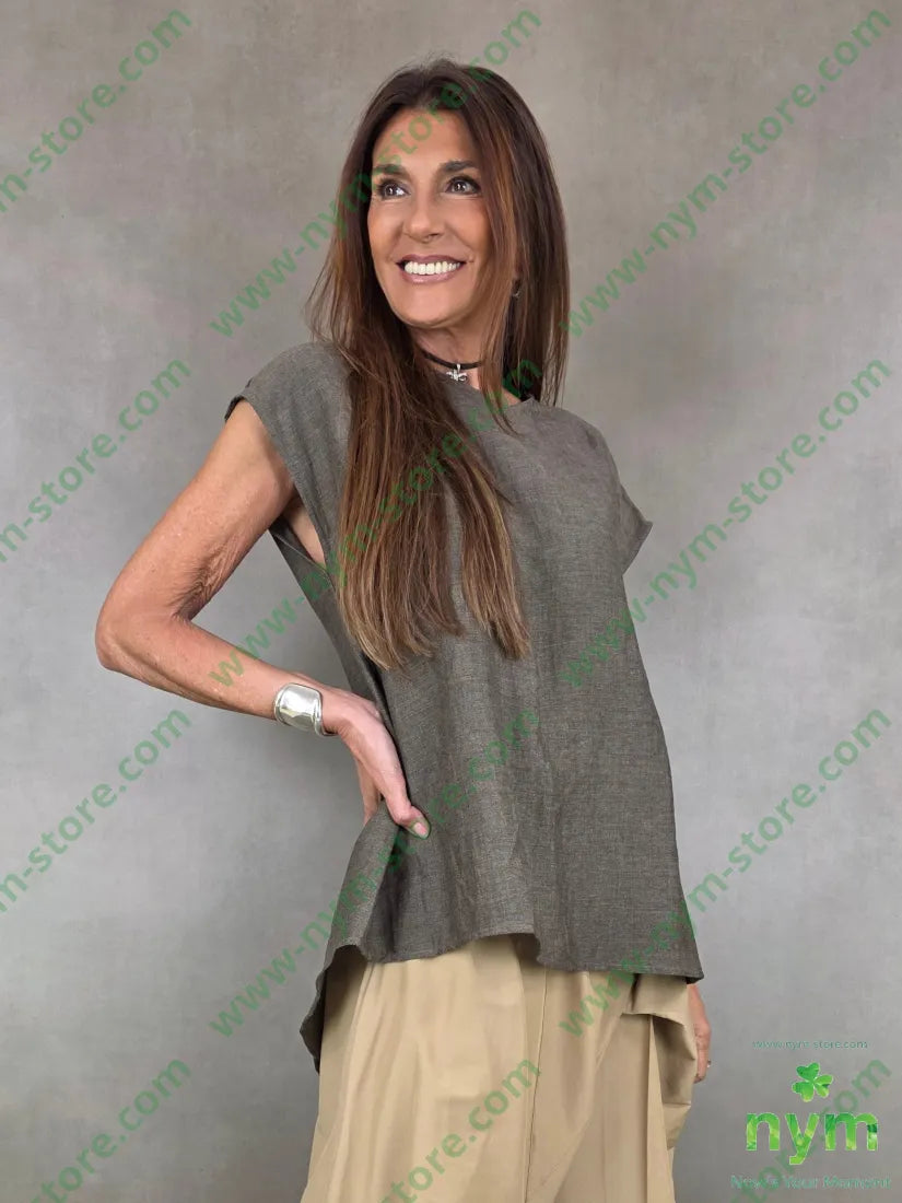 tunica misto lino aperta dietro 56vi34li10pl - U / FANGO S. / PE26 - CAMICIA