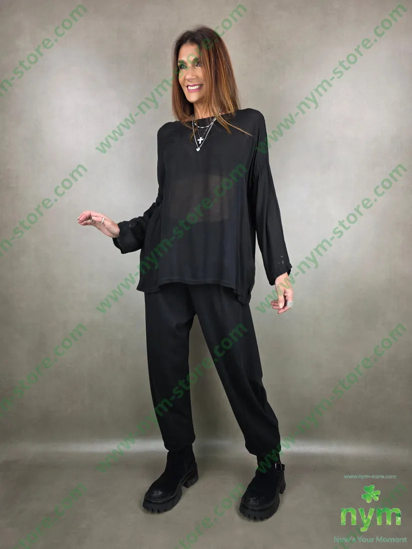 tunica mussola ampia 80vi20wo U / NERO / AI25 CAMICIA