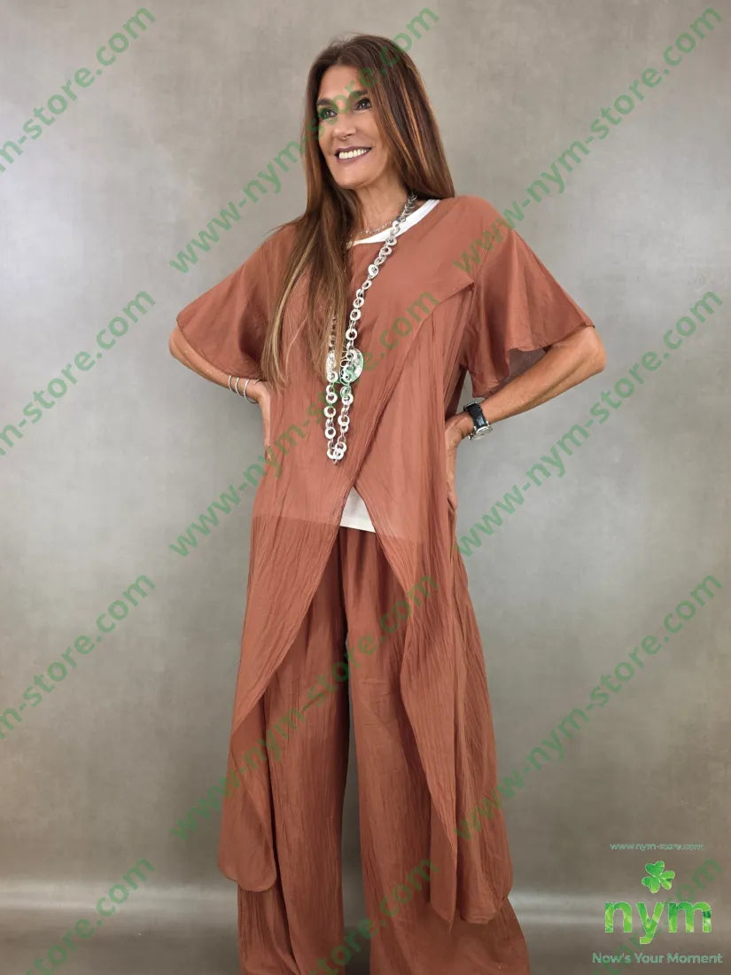 tunica mussola stropicciata aperta 100co - U / RUGGINE / PE26 - CAMICIA