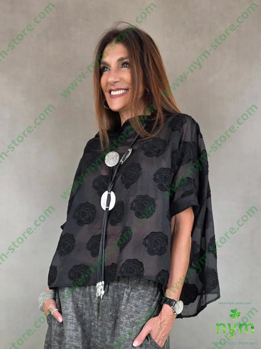 tunica quadri trasparente con rose 75vi25pa - U / NERO / PE26 - CAMICIA