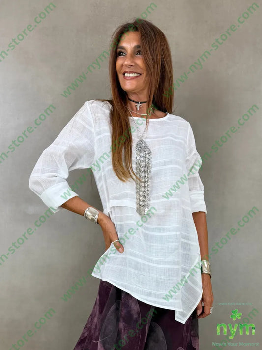 tunica semitrasparente lavorata a righe 55ry45co - U / PANNA / AI26 - CAMICIA