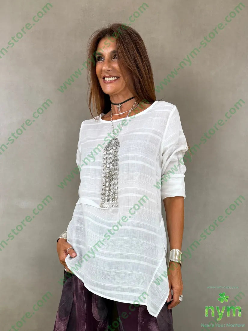 tunica semitrasparente lavorata a righe 55ry45co - U / PANNA / AI26 - CAMICIA