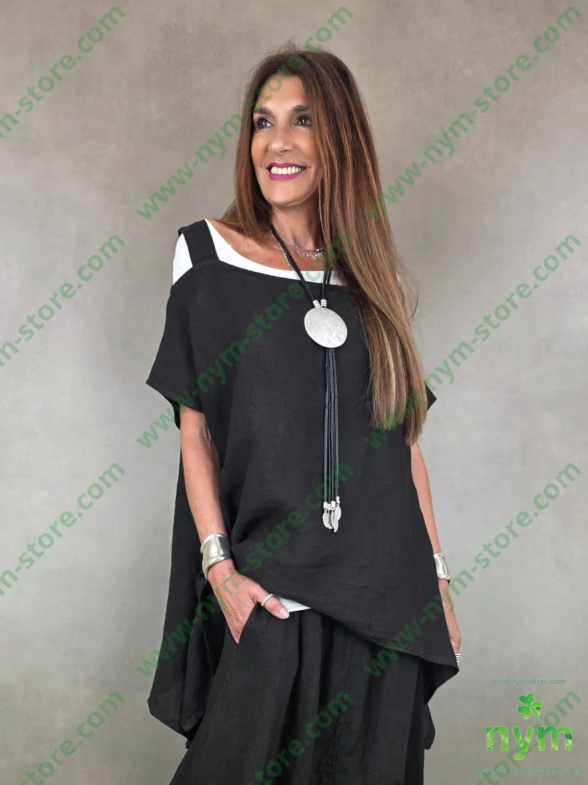 tunica spalle scoperte mm puro lino 100li - U / NERO / PE26 - CAMICIA