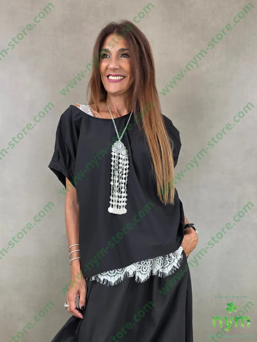 tunica tessuto martellato pieghe manica 87co13ny - U / NERO / PE26 - CAMICIA